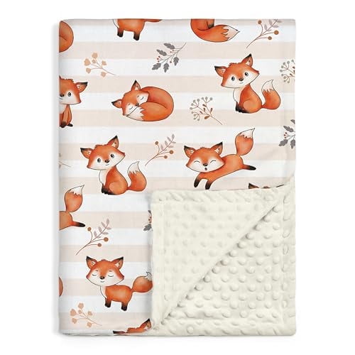 30 x 40 inch super soft fleece blanket, unicorn, fox, forest, unisex, double-layered dotted bottom - a newborn gift