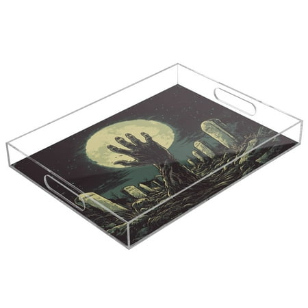 

WOBOGO Acrylic Serving Trays 15.7x11.8 Inch Spill Proof Clear Decorative Organizer with Handle The Graveyard Of Horrors