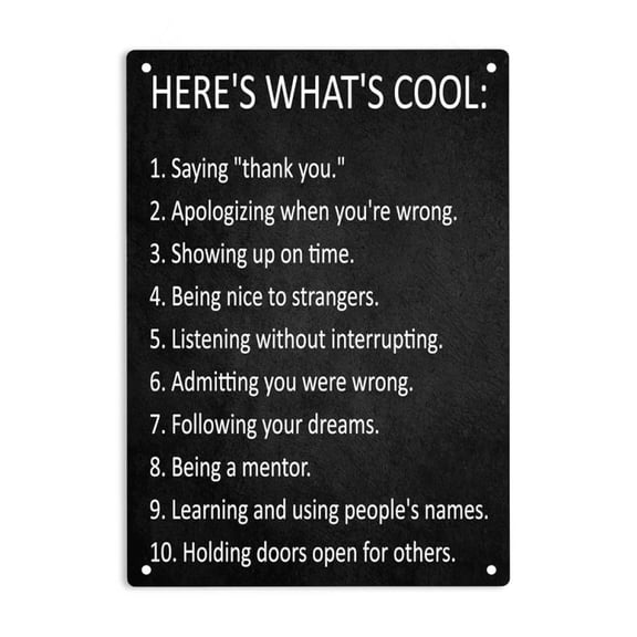 ERMUHEY Here's What's Cool - Motivational Quotes Sign Metal Tin Signs, Great Inspirational to Teach Respect Poster for Home Office Cafes Pub Wall Decor Plaque Sign 12x8 Inch