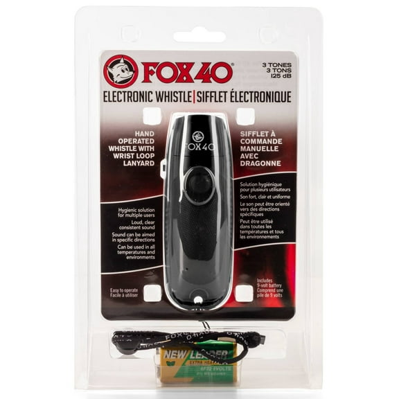 Fox 40 Electronic 3 Tone Whistle w/ Adjustable Wrist Lanyard, Black