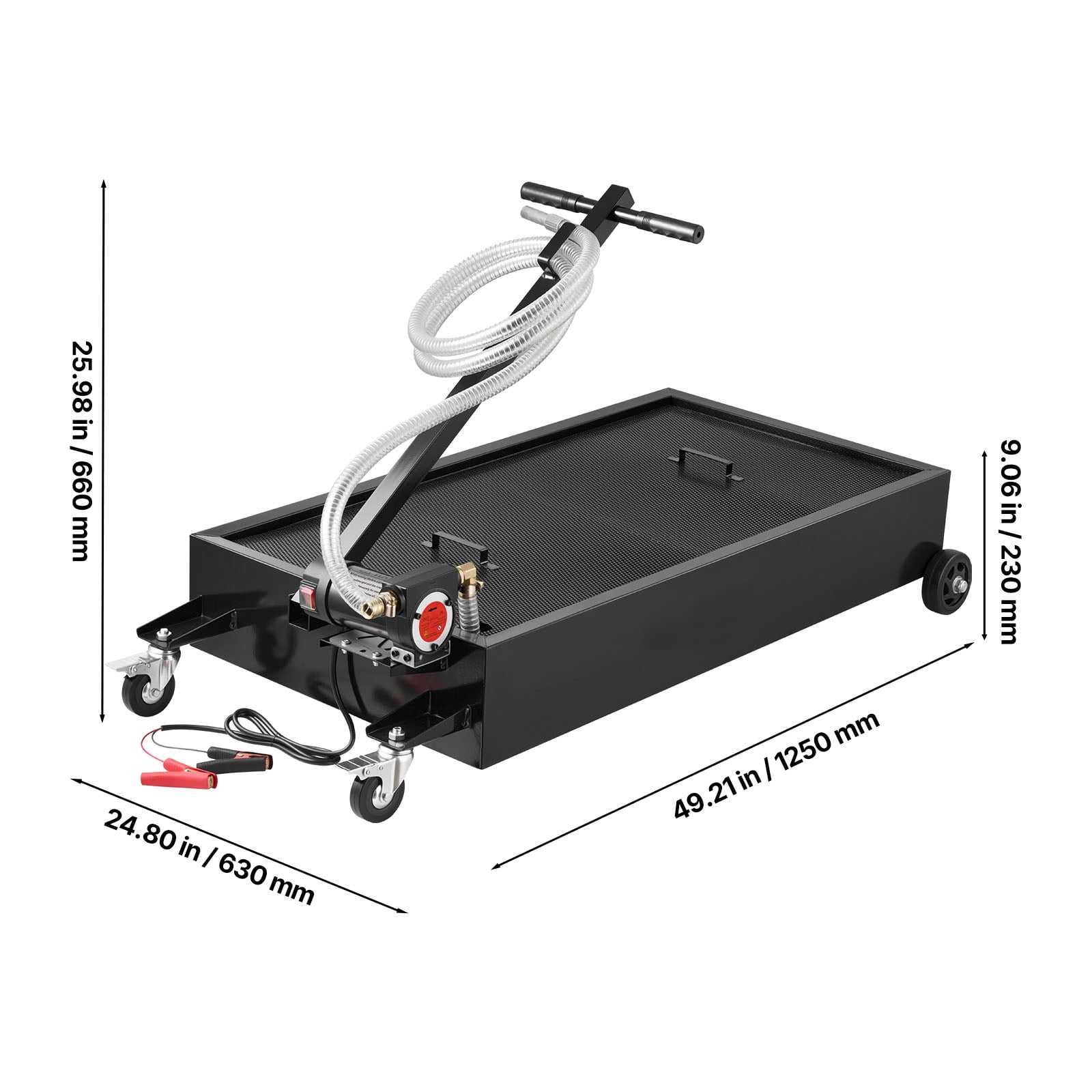 KFFKFF 20-Gallon Low Profile Oil Drain Pan with Electric Pump and 7.2 ft Hose, Durable and Leak-Resistant Design for Cars, SUVs, Trucks, Motorcycles, and ATVs
