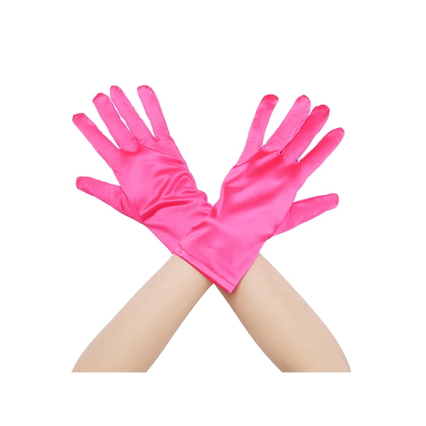 INSPIRAR ELEGANTE Guantes de dedos completos de satén de color sólido de longitud de muñeca para mujeres Rosa fuerte Talla única