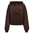thumbnail image 4 of Gibobby Sudaderas para mujer con cierre, Sudadera de Entrenamiento para Mujer, con capucha, ligera, elástica, activa(Marrón,G), 4 of 5