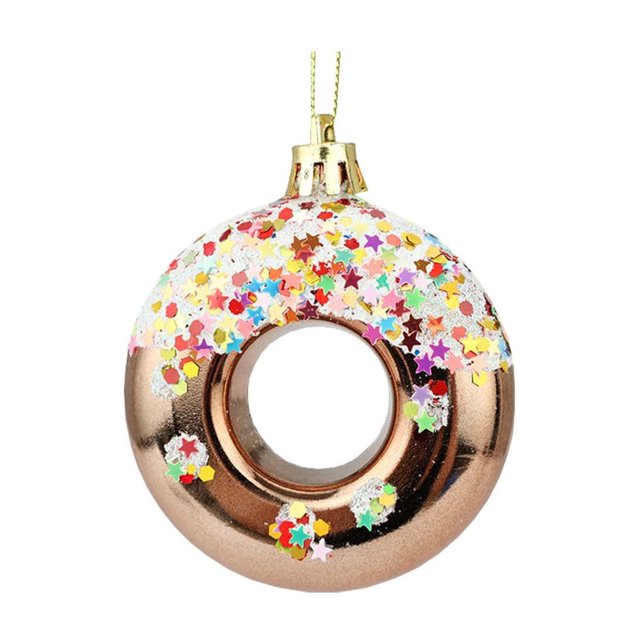 Brown 4Pc Christmas Tree Donut Ornament With Brown Frosting Sprinkles, Plastic Material For Tree Wreath Gift Decor, Whimsical Design, 2.3X2.3X0.9In 0.16Lb
