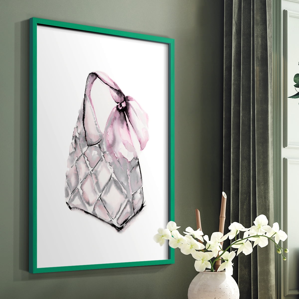 Quilted Hobo in Green Solid Wood 8 x 10 Framed Print