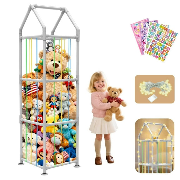 G TALECO GEAR Stuffed Animal Storage Zoo Extra Large Stuffed Animal Holder Space Save Toy Organizer with Wheels for Nursery Playroom Bedroom, Multicolor String