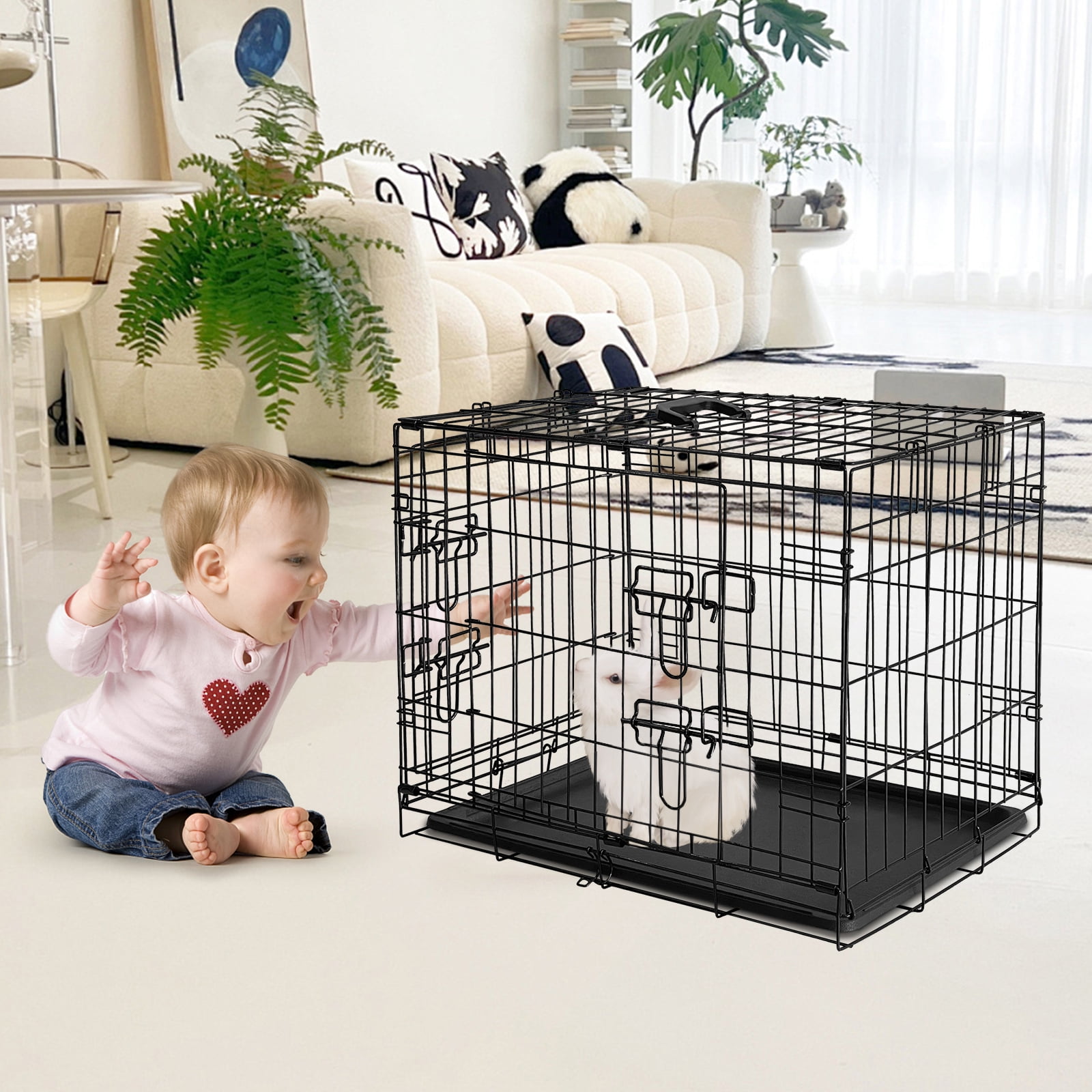 24/48 Inch Dog Crate, Portable Dog Crate with Slide Out Tray, Top & Front Door, Folding Small Critter Cage for Dog, Cat, Bunny, Ferret, Chinchilla, Cat, Rat