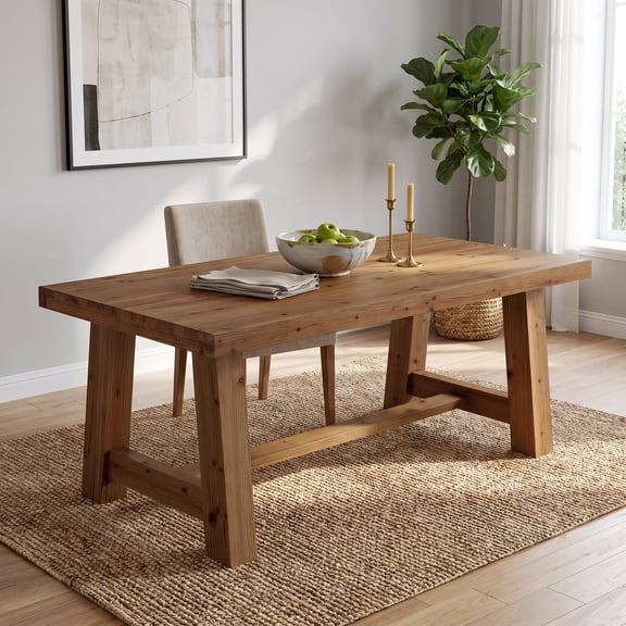 Fnova 63 Inch Rectangular Solid‑Fir‑Wood Dining Table, Thick Tabletop Heavy‑Duty Cross Support Farmhouse Dinner Table for Dining Room, Kitchen and Living Space