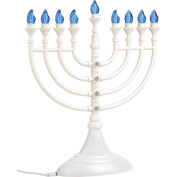 Aviv Judaica Traditional Hanukkah LED White Electric Menorah Powered by Battery or USB Chanukiah - 4' Micro USB Cable Included Electronic Chanukah Candles Minorah Lighted Hanukah Decorations