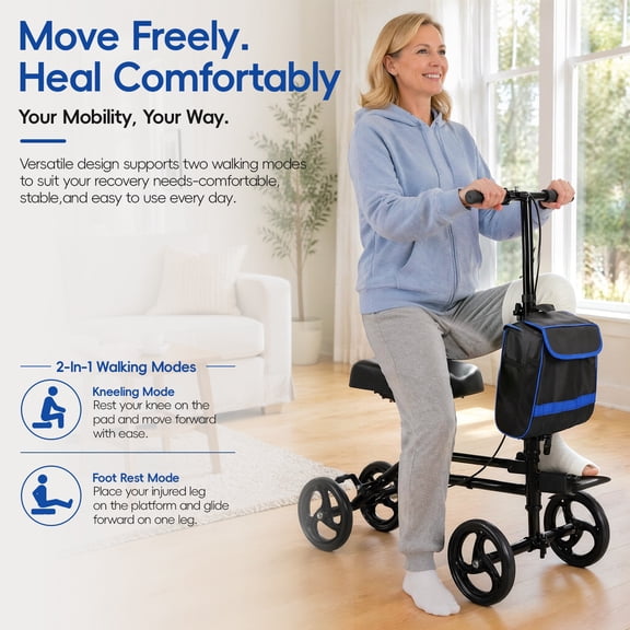 Knee Scooter with Adjustable Pedal & Hand Brake, Lightweight Leg Walker for Foot & Ankle Injuries, Foldable Portable Knee Walker Leg Scooter for Post-Surgery Recovery