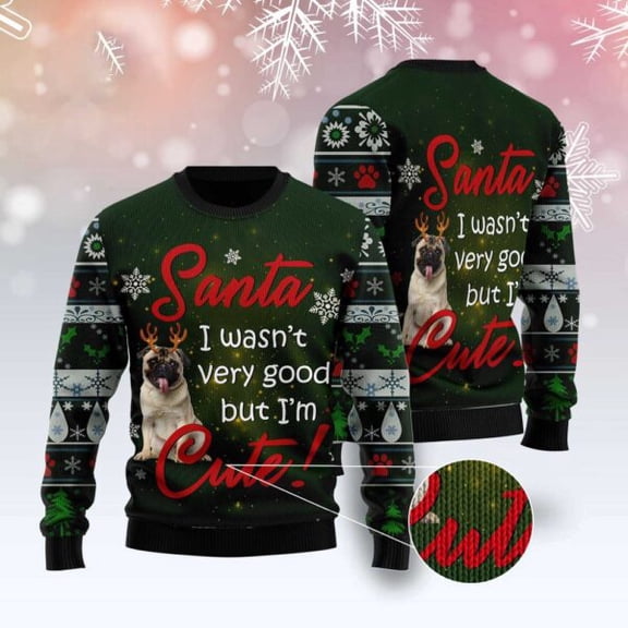 Pug I’M Cute 3D Christmas Sweater, Dog 3D Christmas Sweater, 3D Dog Sweaters