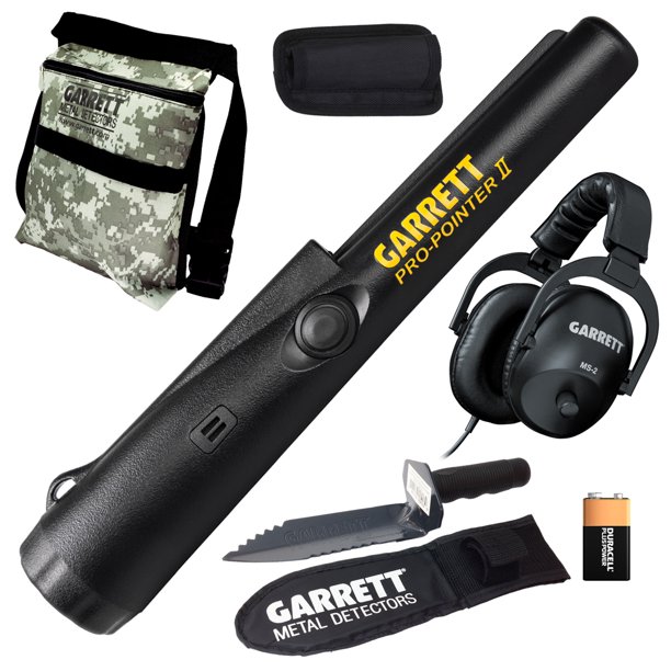 Garrett Pro Pointer Edge Metal Detector Digger, Camo Finds Pouch and