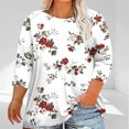 thumbnail image 2 of Ruimatai Women's Plus Size V-Neck 3/4 Sleeve T-Shirt Casual Loose Blouse Soft Polyester Printed Top Fashion Comfortable Daily Wear, 2 of 5