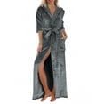 thumbnail image 2 of Women's Nightgowns & Sleepshirts Hooded Fleece Long Robe With Pockets Nightgowns for Women Gray 2XL, 2 of 6