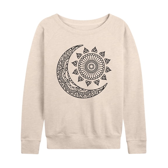 Instant Message - Decorative Sun Moon Lightweight French Terry Wide Neck Long Sleeve Graphic Shirt