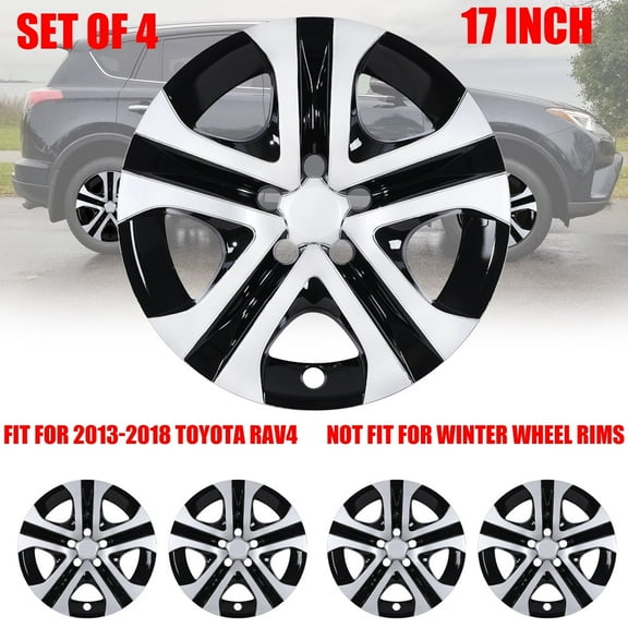 Wheel Rim Cover Hubcaps ,17 inch 4 Pcs Set ,Snap on Hub Caps Replacement for 2013-2018 TOYOTA RAV4(Silver & Black Lacquer)