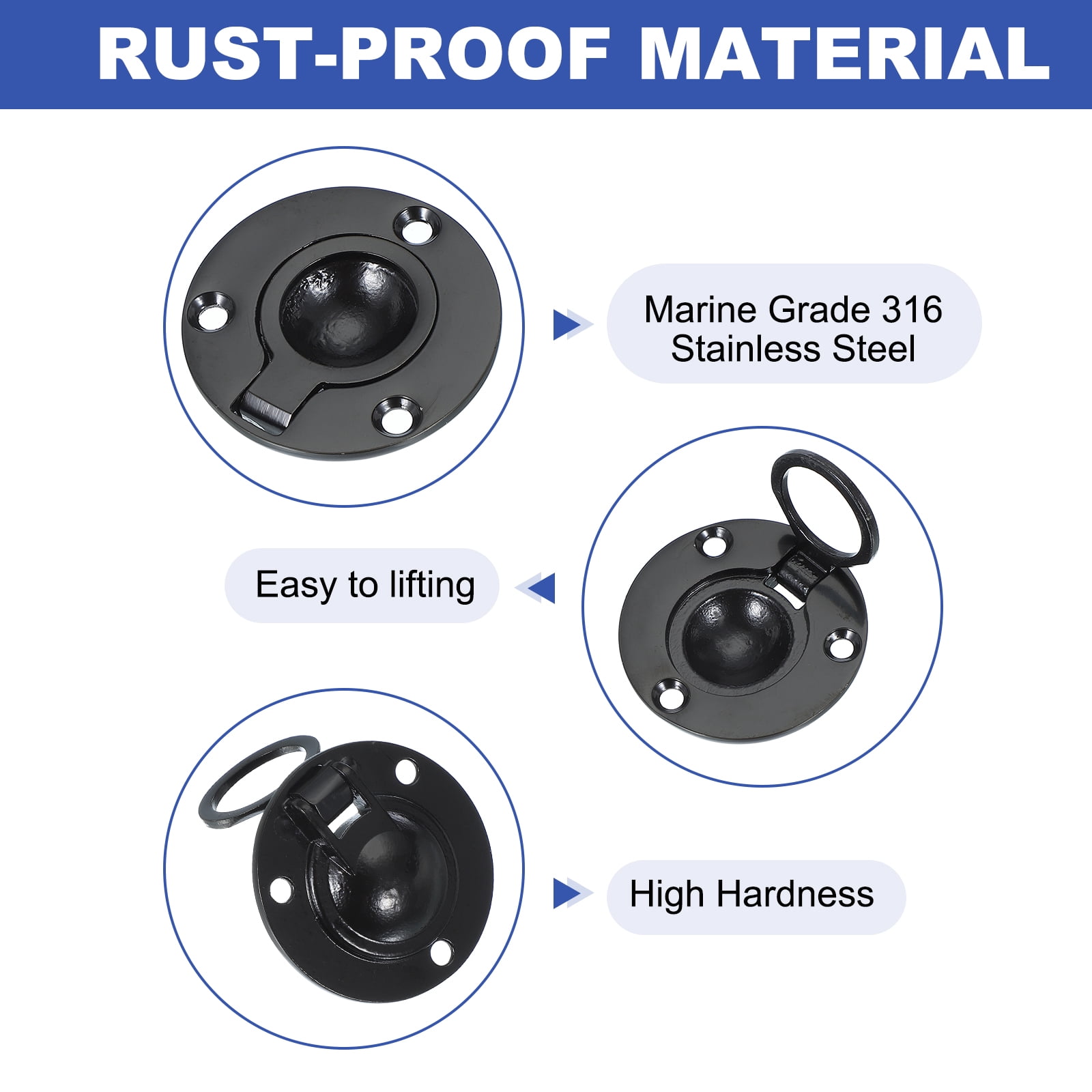 Unique Bargains Flush Pull Ring Handle, 316 Stainless Steel Round Recessed Door Pull Black