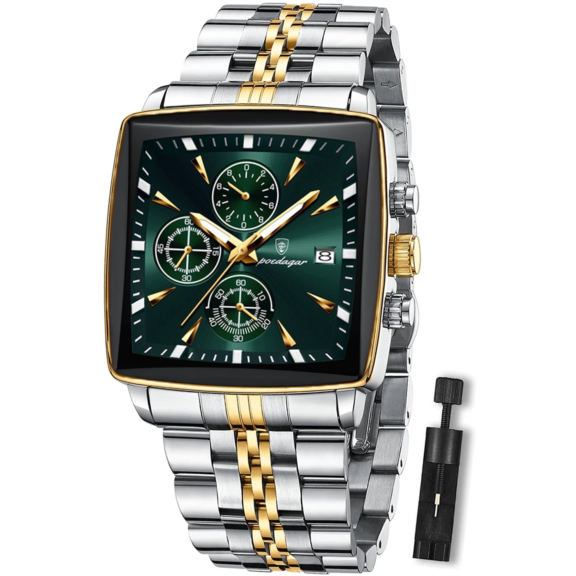 POEDAGAR Luxury Square Sport Man Wristwatch Waterproof Chronograph Stainless Steel Quartz Men's Watches