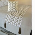 thumbnail image 3 of The HomeCentric King / Queen / Twin Beige Decorative Bed Runner Twin 53"x18" Bed Runner WITH One Pillow Cover, Embroidery, Geometric, Beaded Hand Embroidery Bed Scarf on Linen fabric - Mahsa, 3 of 3