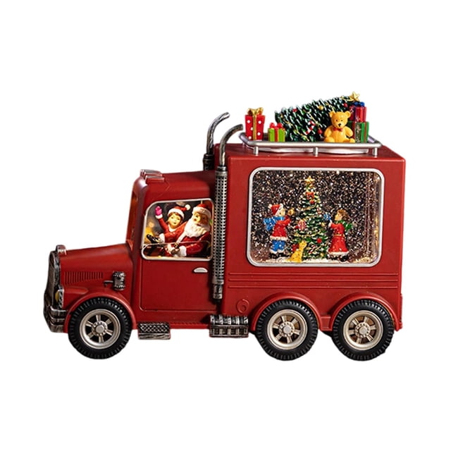 Bola de Nieve Navidad Esfera Musical Brillante Linterna Caja de Música Lámpara Figura Santa Adorno Acrílico para Decoración Navideña Y Reuniones Camión grande