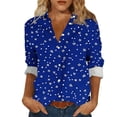 thumbnail image 1 of Camisas de cuello de la tripulación de manga corta para las mujeres impresas de la blusa de la apariencia del lino con el cuello girado hacia abajo botón mangas de manguito Top de verano casual, 1 of 6