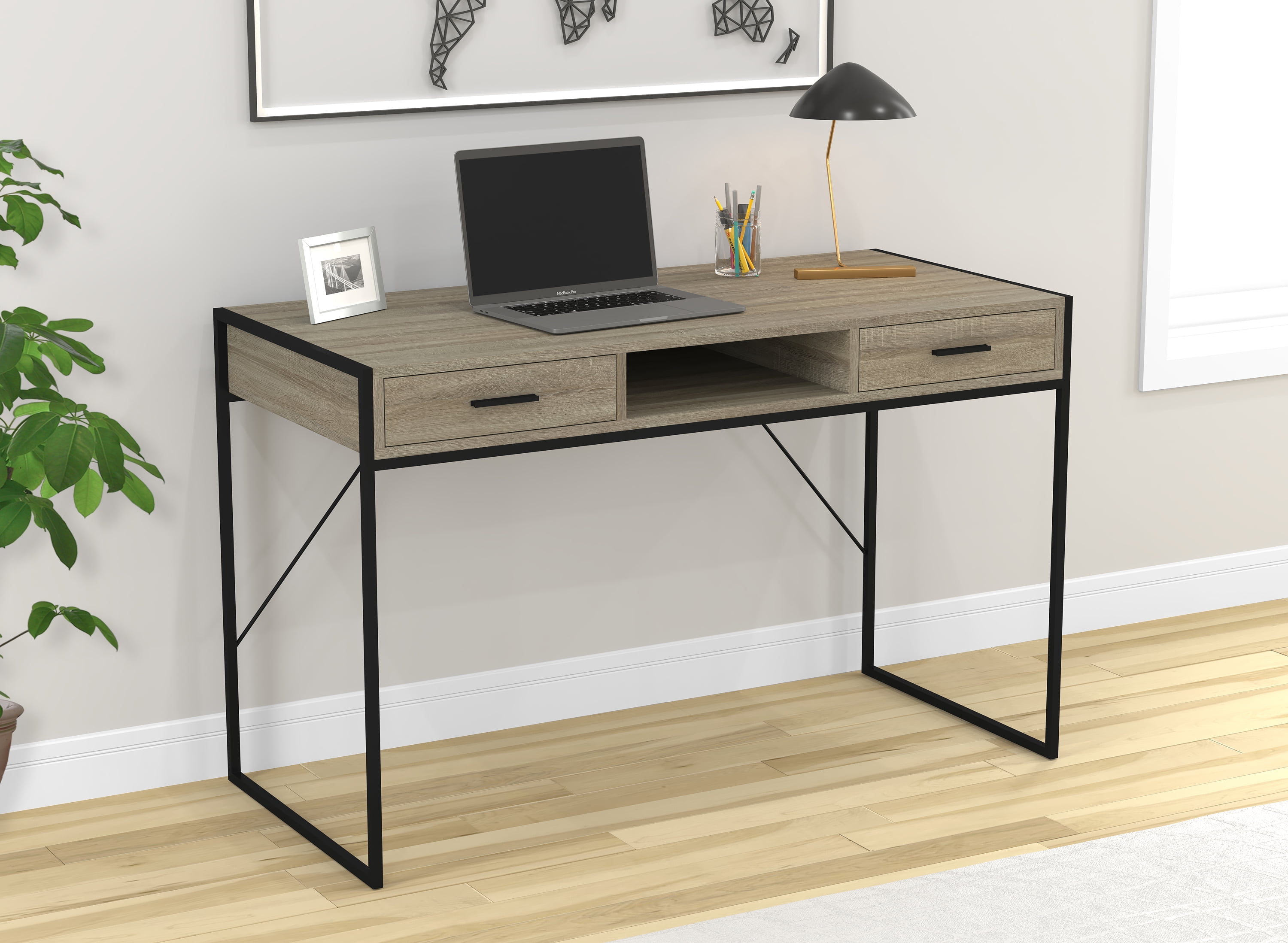 Writing Desk Computer Table Gaming Office 48 L Grey Wood Black Metal