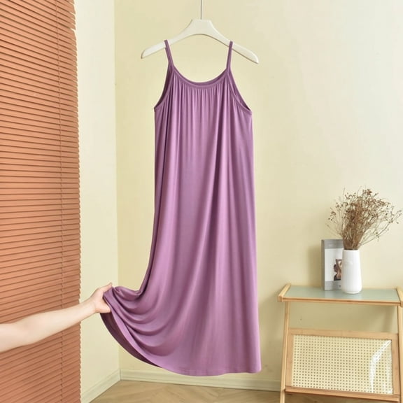 Blmnix Sleep Dress for Women Bamboo Nightgown Chemises Plus Size Nightgowns Chemise Below-the-Knee Sleeveless Red Crew Neck Moomoo Nightgowns for Women