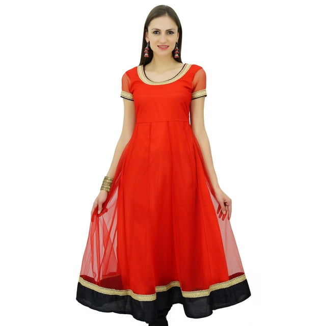 Bimba Robe Anarkali en Filet Évasée pour Femme Kurta Kurti Uni Tenue de Fête Indienne Tunique Vêtements Personnalisés