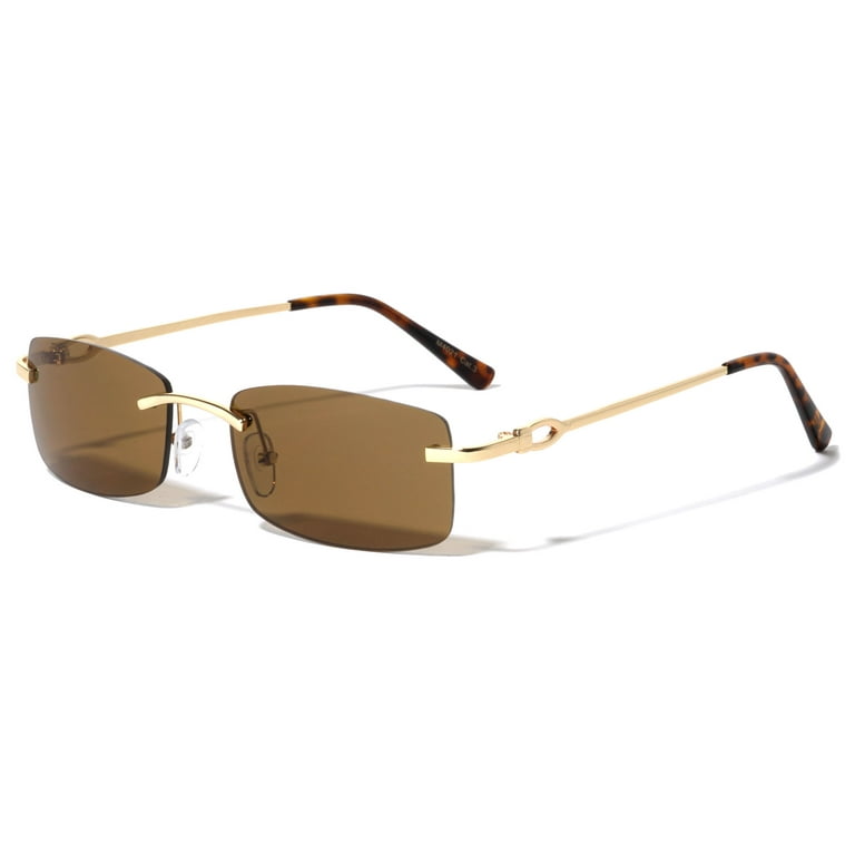 Rimless Gold Frame Sunglasses Slim Rectangular Frame 100 UV Protection Men Or Women