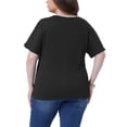thumbnail image 4 of DARING DIVA Women's Plus Textured Rolled Sleeve Tee Crew Neck Blouses 5X Black, 4 of 6