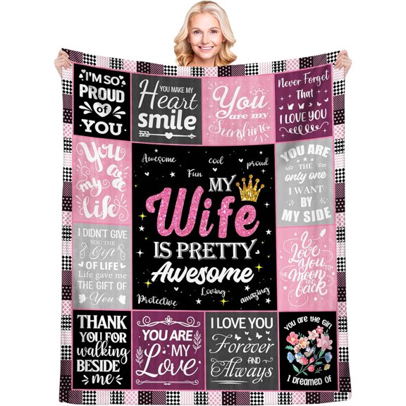 Wife Gifts Blanket, Wedding Anniversary Romantic Gifts for Wife, Wife Birthday Gifts from Husband, Presents for Wife, to My Wife Gifts, Mothers Day Wife Gift, Cozy Throw Blanket 60" x 50"