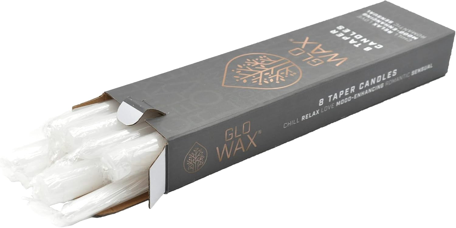 Glo Wax 12" White Dripless Taper Candles, Unscented Paraffin Wax with Cotton Wicks, 8-Pack