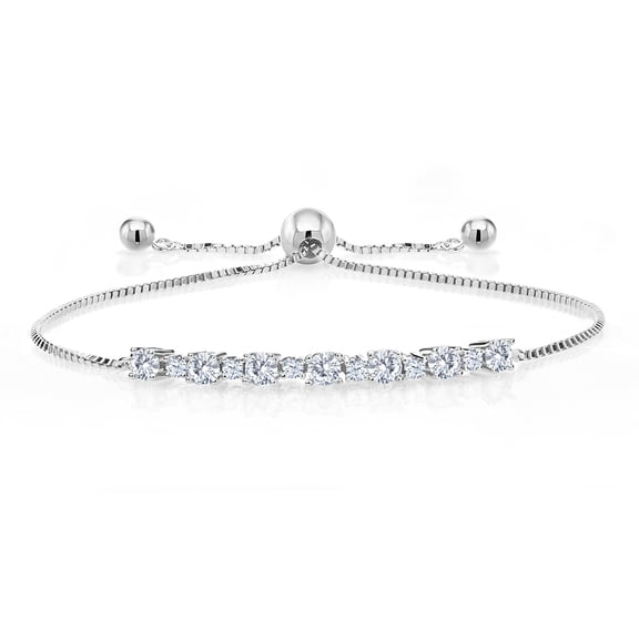 Gem Stone King 925 Sterling Silver White Moissanite and White Created Sapphire Tennis Bracelet for Women (0.88 Cttw, Fully Adjustable up to 9 inch)