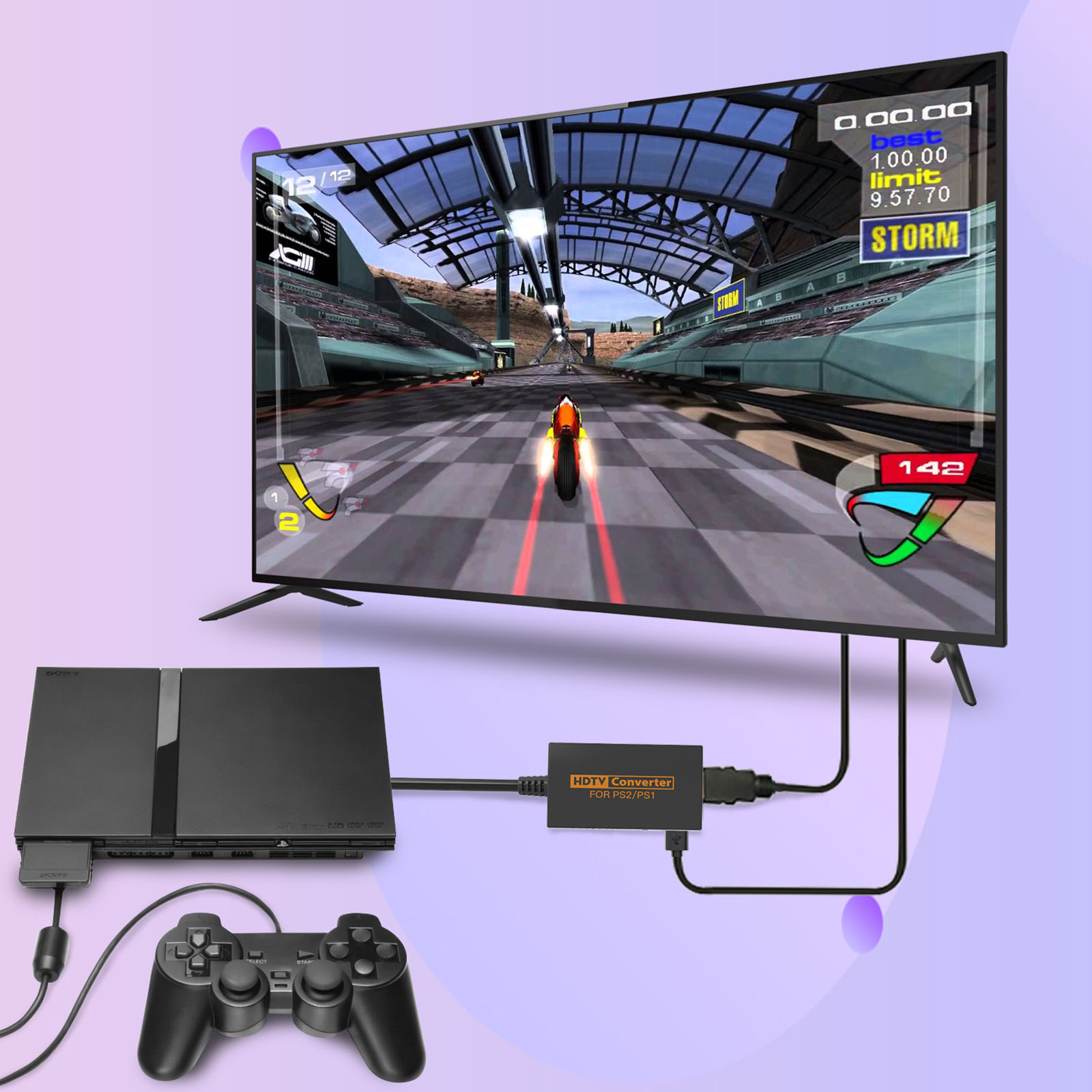 AV Converter HDMI-Compatible Cable for PS2 & PS1 Console to 1080P HDMI-Compatible Adapter with USB Cable Plug & for Play