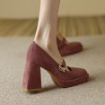 thumbnail image 2 of Ladies' fashionable thick heeled Mary Jane shoes, round button retro suede leather closed style square toe thick soled high heels, comfortable wedding and evening shoes, 2 of 5