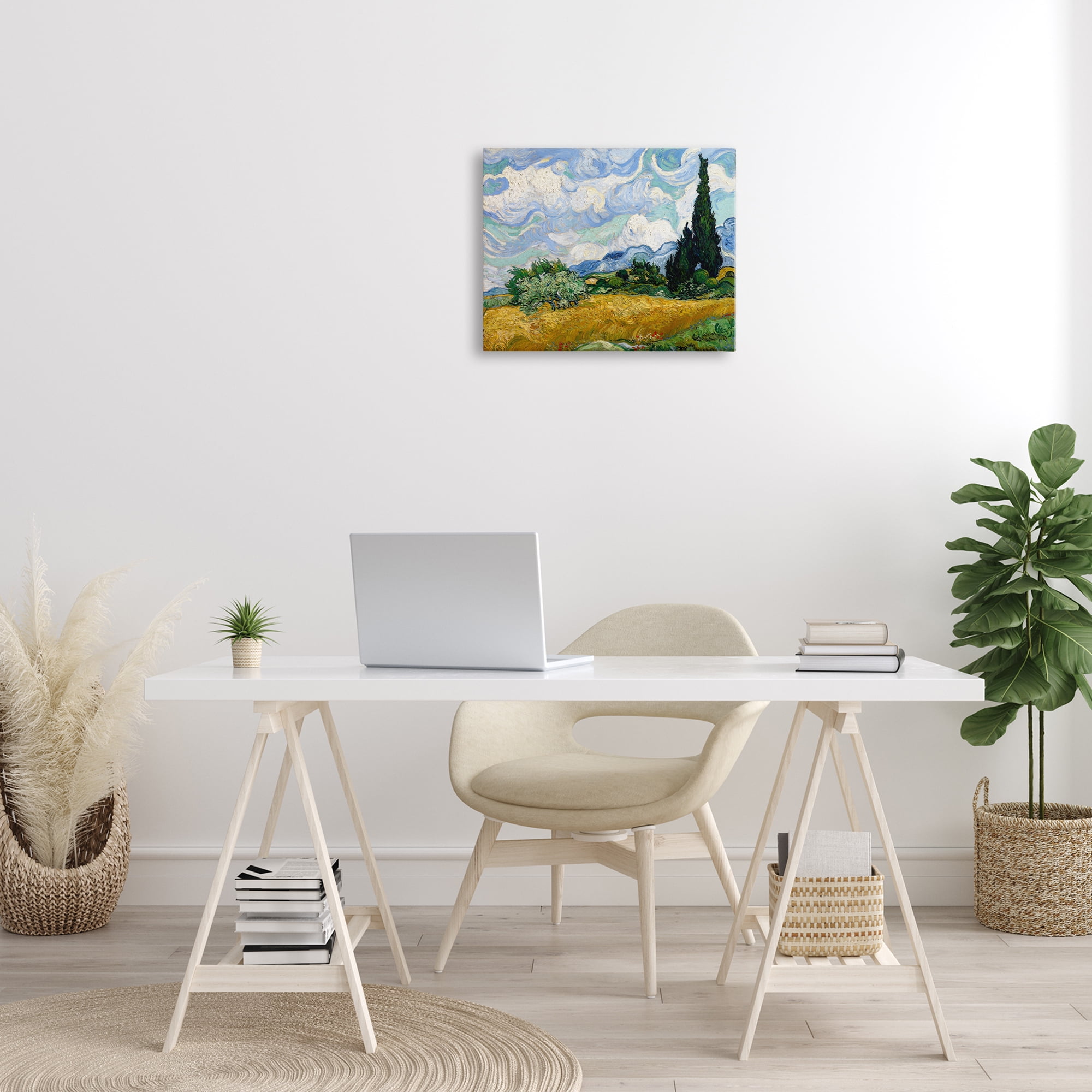 Stupell Industries Classical Wheat Field with Cypresses Landscape & Nature Painting Wrapped Canvas Art Print Wall Art, 20 x 16