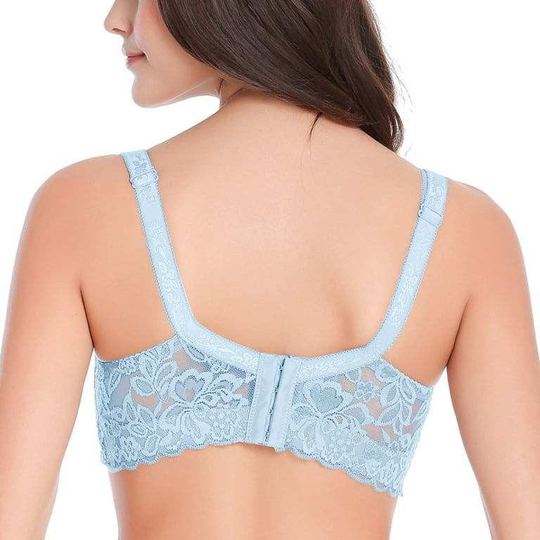 Fsqjgq Lace Bra for Women Full Cup Gathered Push up Padded Bras Adjustable  Strap Underwear Breathable Brassiere Plus Size Lingerie Light Blue 95C