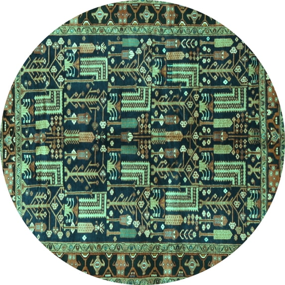 Ahgly Company Indoor Round Persian Turquoise Blue Traditional Area Rugs, 8' Round