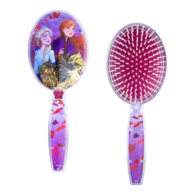 Cepillo para el cabello Disney Frozen con confeti de hojas mágicas brillantes con Anna y Elsa para niñas, color morado - Niños a partir de 3 años
