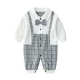 thumbnail image 2 of YWDJ Baby Boys Pajamas College Style Fall Gentleman Style Romper British Indoor And Outdoor Jumpsuit Gray 9 Months, 2 of 7