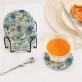 thumbnail image 7 of 6 Pcs Drink Coasters with Holder 3.94in Woven Coasters for Drinks Blue and Green Flowers Coaster Set for Protection Table, 7 of 7