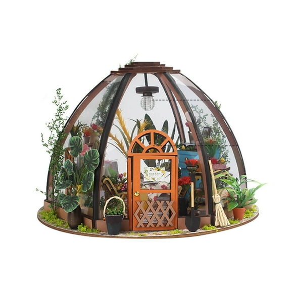 DIY Miniature House Kit Greenhouse, Tiny House Kit for Adults to Build, Mini House Making Kit with Furniture, Halloween Christmas Decorations Birthday Gift for Mom