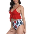 thumbnail image 4 of Womens Two Piece Swimsuits Smocked Ruffled High Waisted Bikini Set Bathing Suit Floral Print, 4 of 6
