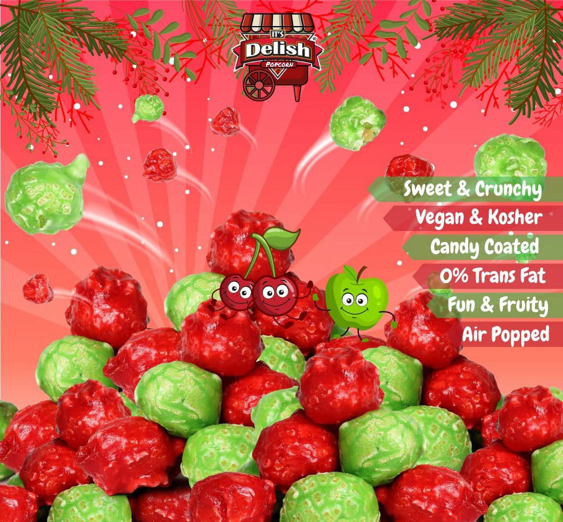 Holiday Red & Green Popcorn by It's Delish, 1 lb Bulk Bag  Bulk Gourmet Air Popped Pop Corn Snack - Fruity Christmas Themed Candy Confetti  Parties, Buffet, Events  Gluten Free, Vegan, Kosher