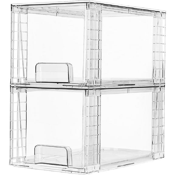 2 Pack Large Stackable Storage Drawers,Clear Acrylic Drawer Organizers with Handles, Easily Assemble for Bathroom,Kitchen Undersink,Cabinet,Closet,Makeup,Pantry organization and Storage