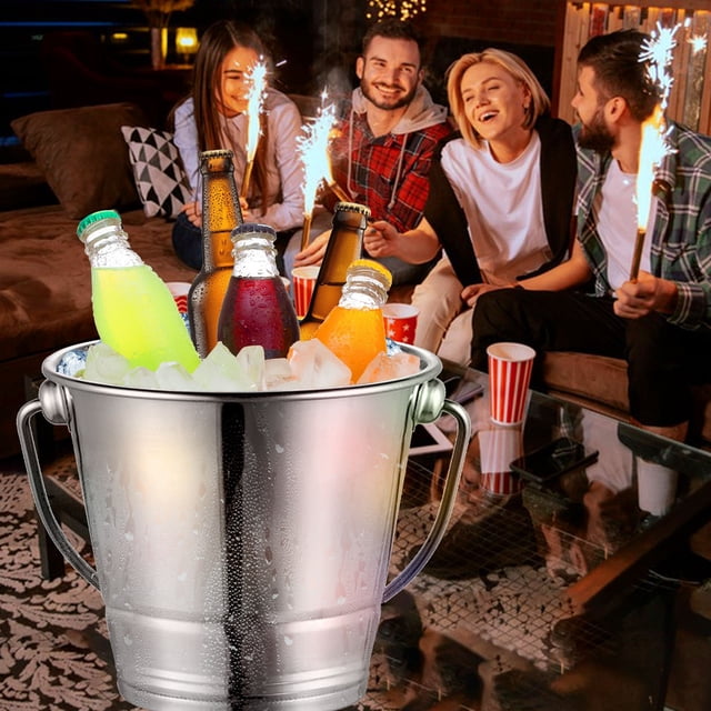 Panxico Clearance,Water Cup,Tea Cup,Home Essentials,Thickened Stainless Ice Bucket Ice Granule Bucket Ktv Bar Ice Cube Bucket Single Layer Double Ear Tiger Head Red Champagne Bucket,Silver