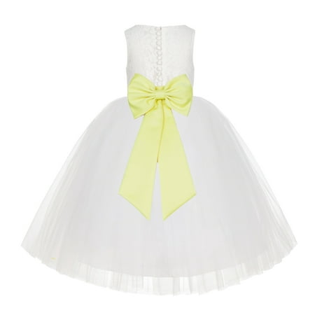 

Ivory Floral Lace Junior Flower Girl Dress Christening Baptism LG7