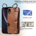 thumbnail image 6 of for iPhone XR Wallet Case with Card Holder, Hand Wrist Strap Loop Holder Kickstand, Finger Grip Ring Buckle PU Leather Double Buttons Shockproof Cover for iPhone XR, Brown, 6 of 10