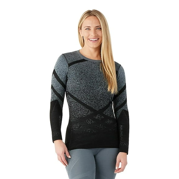 Smartwool Women's Intraknit Thermal Merino Base Layer Pattern Crew Black-Pewter Blue L