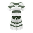 thumbnail image 4 of ZZwxWA Womens 2025 Jumpsuits Straight Leisure Short Sleeve Women's Elastic Drawstring Rompers with Pocket Button Summer Holiday Beach Striped Print Overalls V-neck Bib Green M, 4 of 5